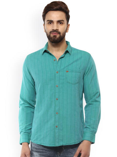 

Mufti Men Green Slim Fit Self-Striped Casual Shirt