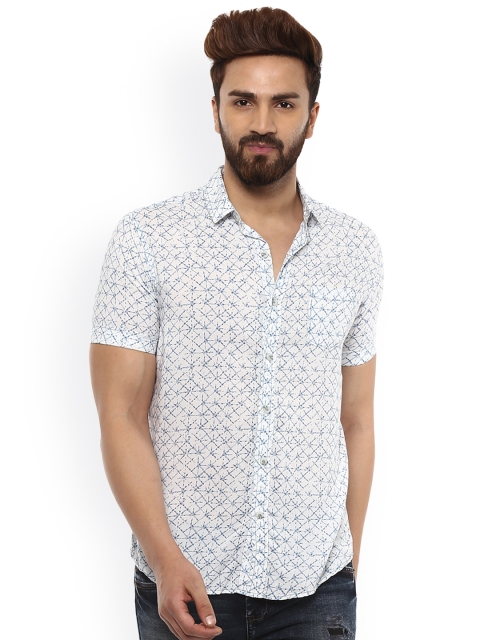 

Mufti Men Blue & White Slim Fit Printed Casual Shirt