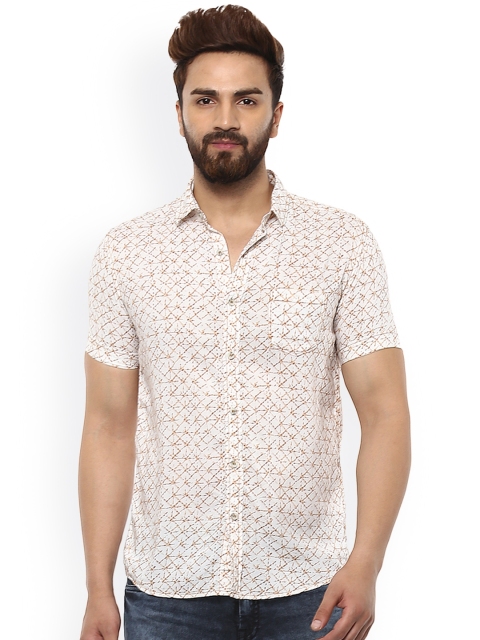 

Mufti Men Khaki & White Slim Fit Printed Casual Shirt