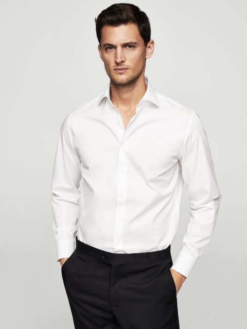 

MANGO MAN Men White Tailored Fit Solid Semi Formal Shirt