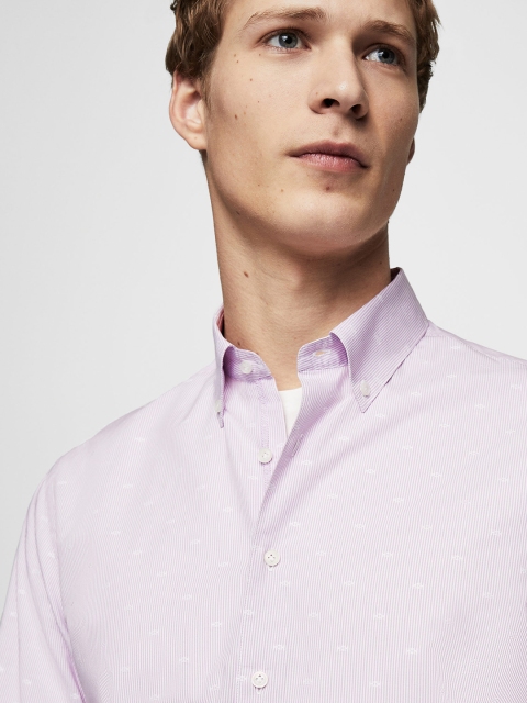 

MANGO MAN Men Pink & White Slim Fit Striped Formal Shirt