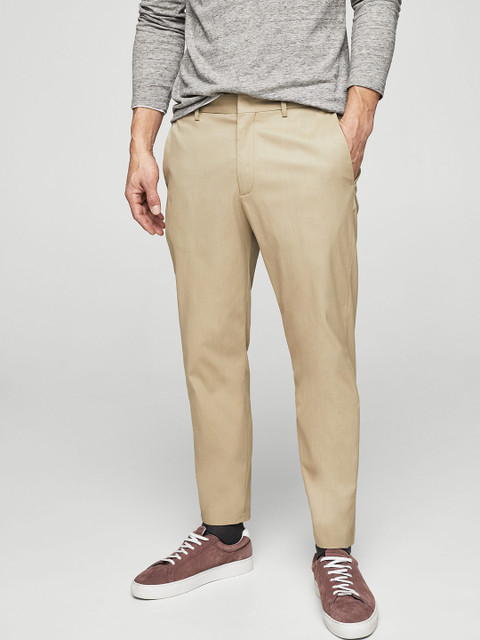 

MANGO MAN Men Beige Smart Regular Fit Solid Regular Trousers