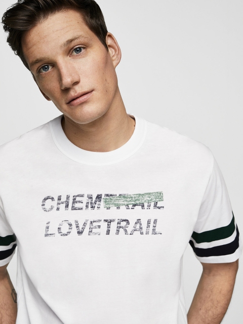 

MANGO MAN Men White Printed Round Neck T-shirt