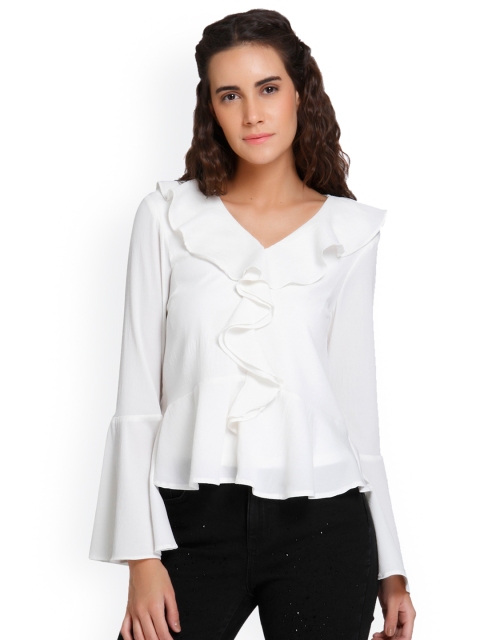 

Vero Moda Women White Solid Top with Ruffle Detail