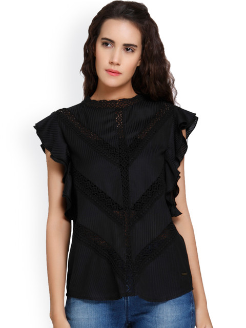 

Vero Moda Women Black Self-Striped Top