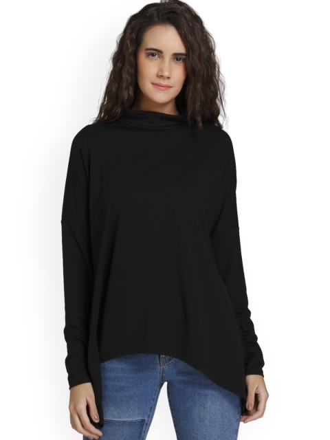 

Vero Moda Women Black Solid High-Low Top