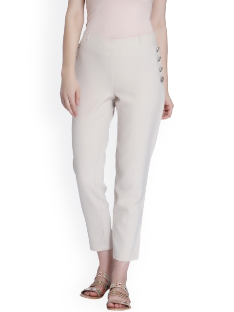 

Vero Moda Women Off-White Relaxed Straight Fit Solid Parallel Trousers