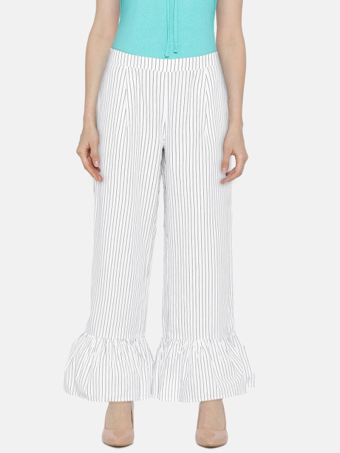 

Vero Moda Women White Relaxed Flared Printed Bootcut Trousers