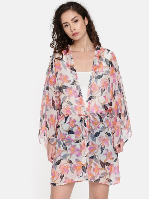 

Vero Moda White & Pink Printed Open Front Shrug