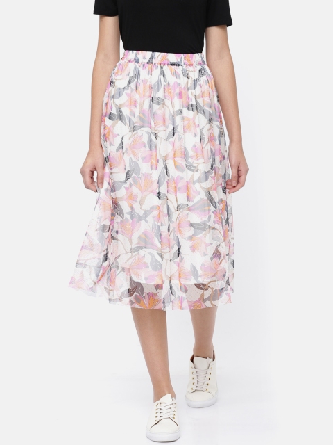 

Vero Moda White & Pink Gathered A-Line Skirt