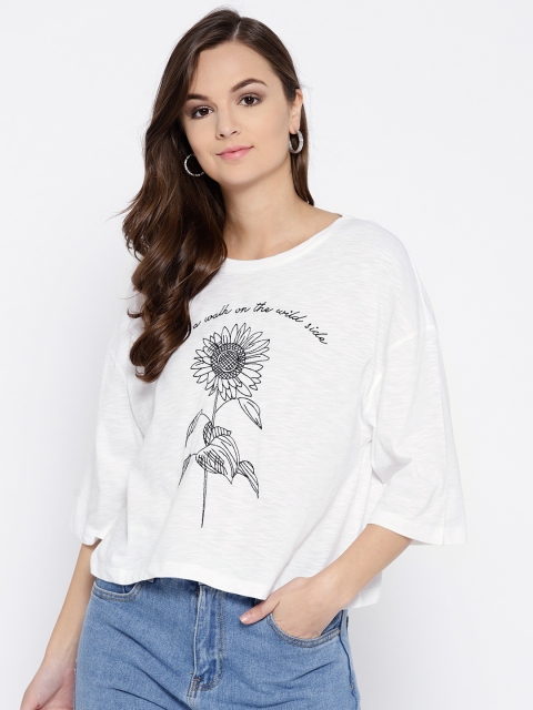 

Vero Moda Women White Embroidered Boxy Top
