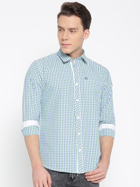 

Duke Men White & Green Checked Casual Shirt
