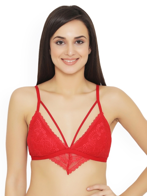 

Clovia Lace Non-Padded Non-Wired Plunge Bralette BR1164M04XL, Red