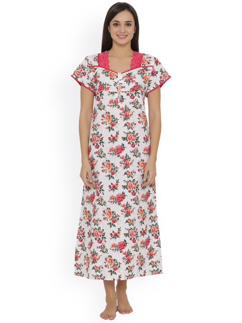 

Clovia Pink & White Printed Nightdress NS1015P04M
