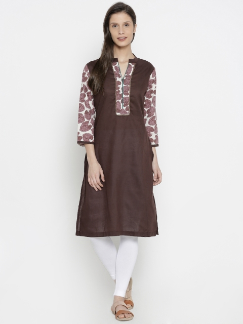 

Soch Women Brown Yoke Design Straight Kurta