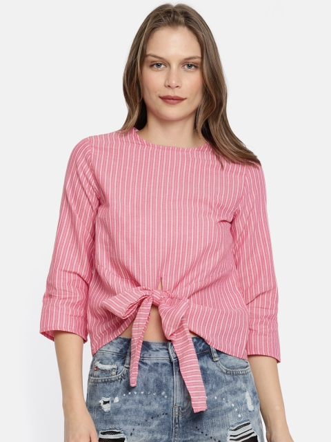 

Lee Cooper Women Pink Striped Pure Cotton Top
