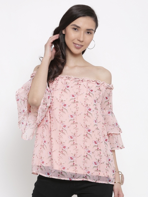 

Lee Cooper Women Peach-Coloured Printed Bardot Top