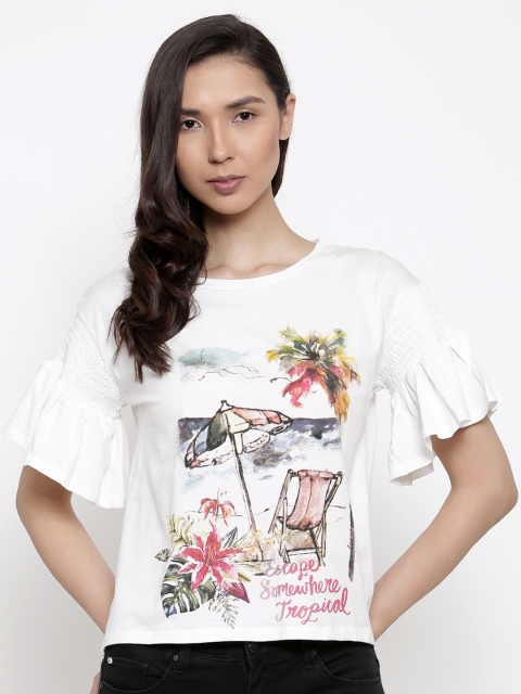 

Lee Cooper Women White Printed Pure Cotton Top
