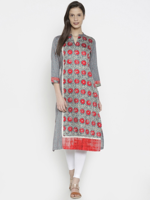 

Soch Women Blue & Red Printed Straight Kurta