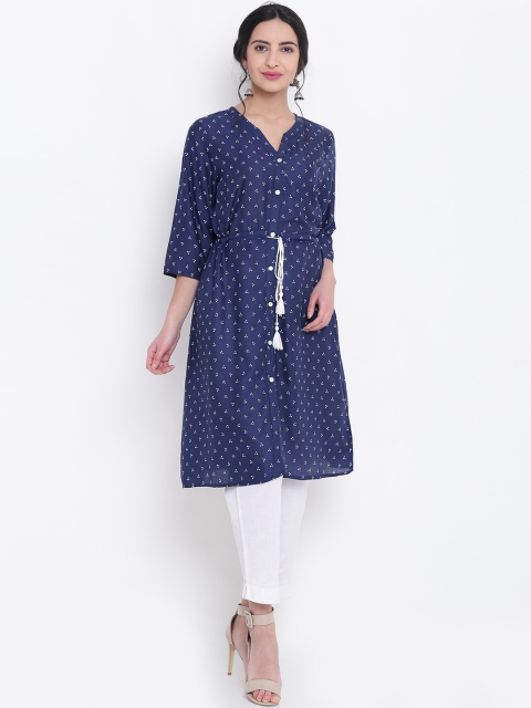 

Shree Women Navy Blue & White Printed A-Line Kurta