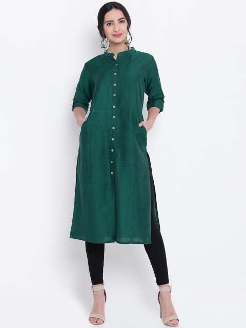 

Shree Women Green Solid Straight Kurta