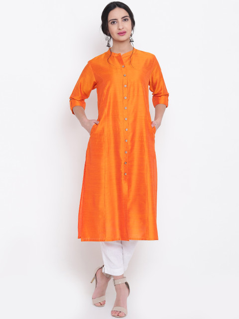 

Shree Women Orange Solid Straight Kurta