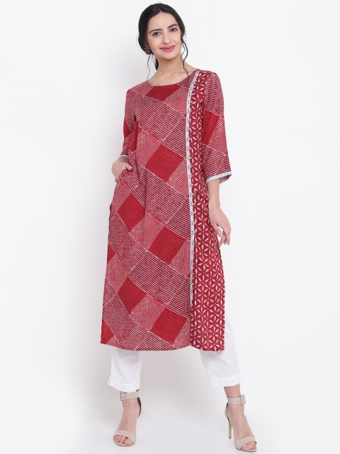 

Shree Women Maroon Printed Straight Kurta