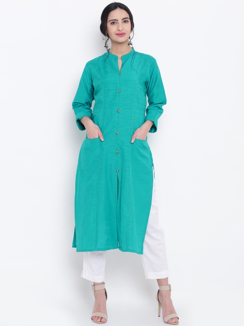 

Shree Women Green Solid Straight Kurta