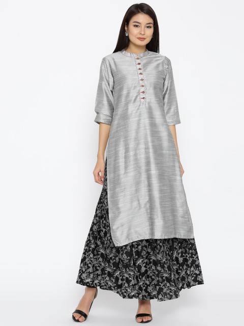 

Shree Women Grey Solid Straight Kurta