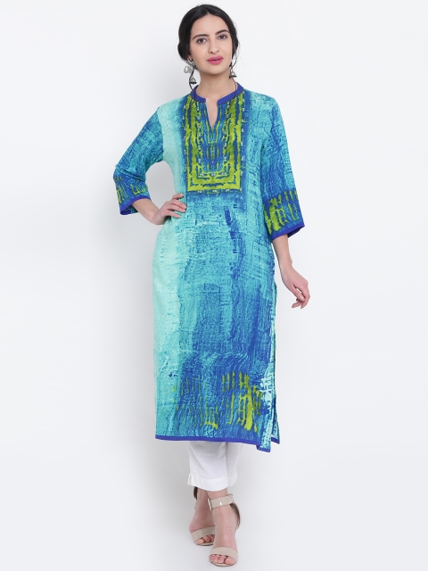 

Shree Women Blue & Sea Green Printed Straight Kurta