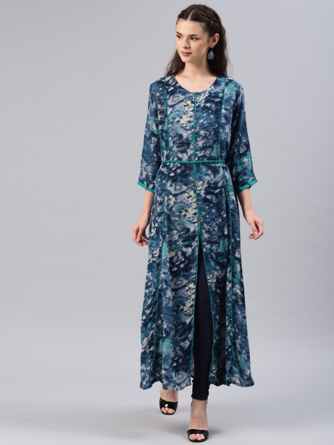 

Shree Women Navy Blue & Sea Green Printed A-Line Kurta