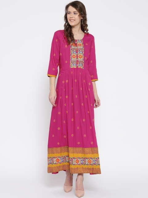 

Shree Women Pink Printed Maxi Dress with Gathers