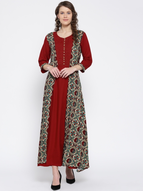 

Shree Women Red & Beige Printed Maxi Dress