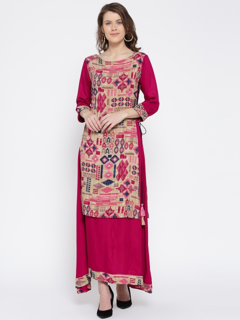 

Shree Women Pink & Beige Layered Printed Maxi Dress