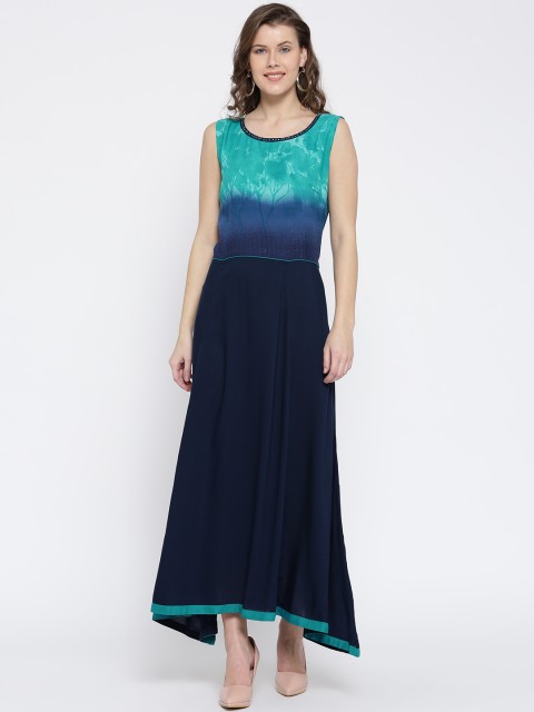 

Shree Women Navy Printed Maxi Dress, Navy blue