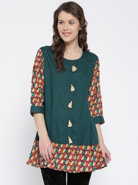 

Shree Teal Green Printed Detail A-Line Tunic