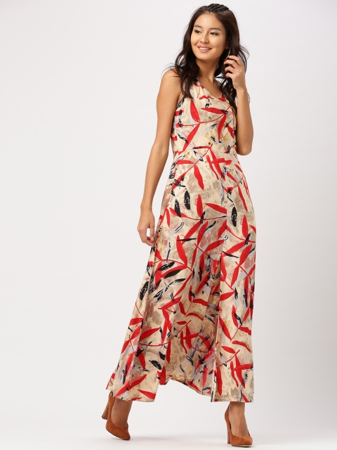 

DressBerry Women Beige & Red Printed Maxi Dress