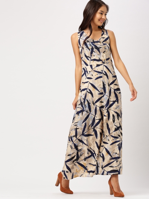 

DressBerry Women Beige & Navy Printed Maxi Dress