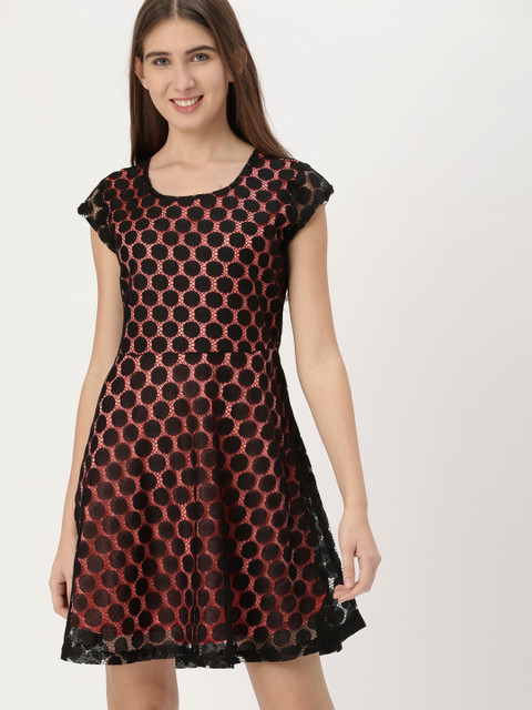 

DressBerry Women Black Self Design Fit and Flare Dress