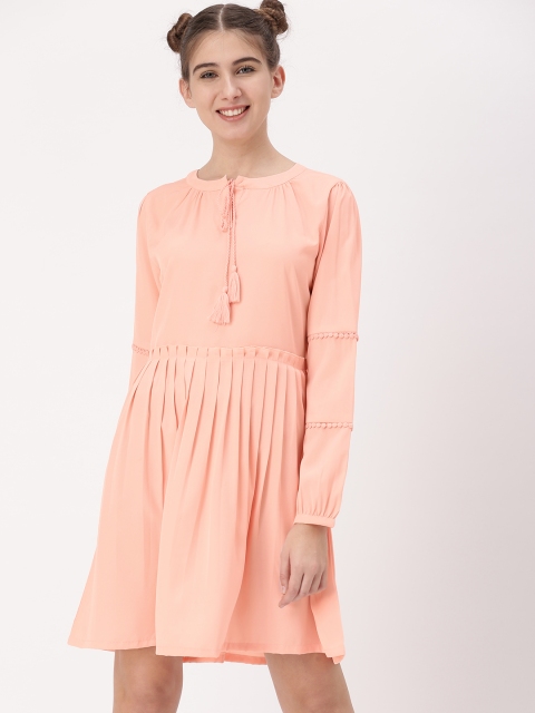

DressBerry Women Peach Solid A-Line Dress