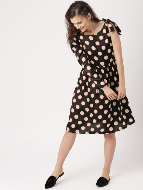 

DressBerry Women Black Printed Fit and Flare Dress