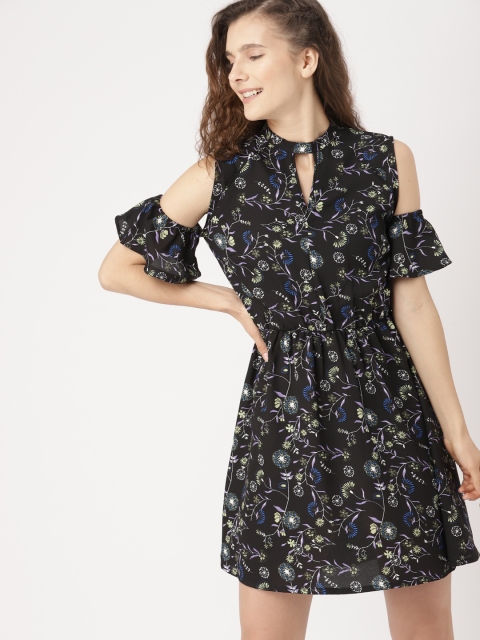 

DressBerry Women Black Floral Print A-Line Dress