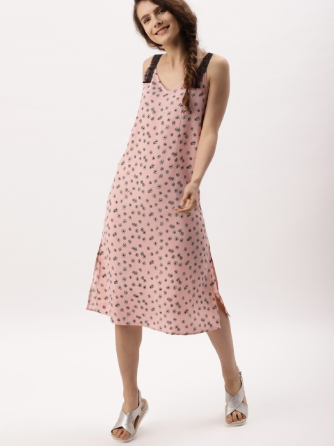 

DressBerry Women Peach-Coloured Printed A-Line Dress