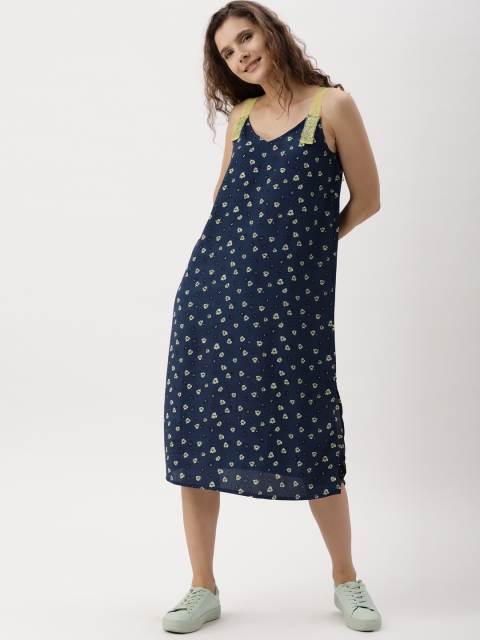 

DressBerry Women Navy Blue Floral Print A-Line Dress