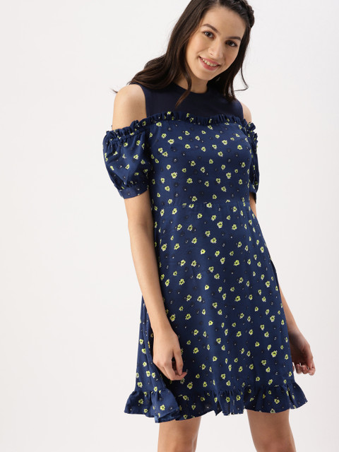 

DressBerry Women Navy Blue Printed Fit and Flare Dress