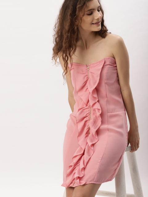 

DressBerry Women Pink Solid Off-shoulder Sheath Dress