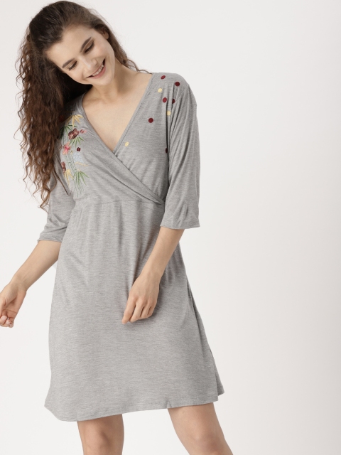 

DressBerry Women Grey Solid A-Line Dress