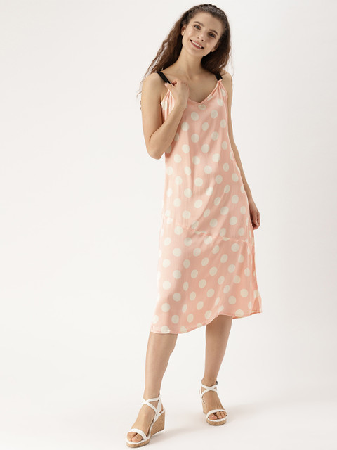 

DressBerry Women Peach-Coloured Geometric Printed A-Line Dress
