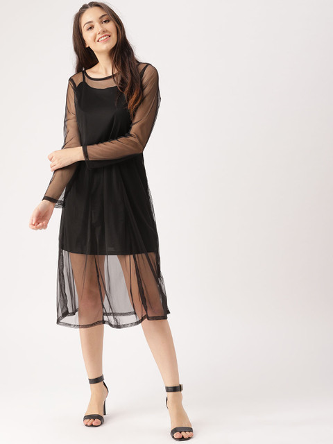

DressBerry Women Black Solid Sheer A-Line Dress