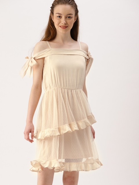

DressBerry Women Peach-Coloured Self Design Fit and Flare Dress